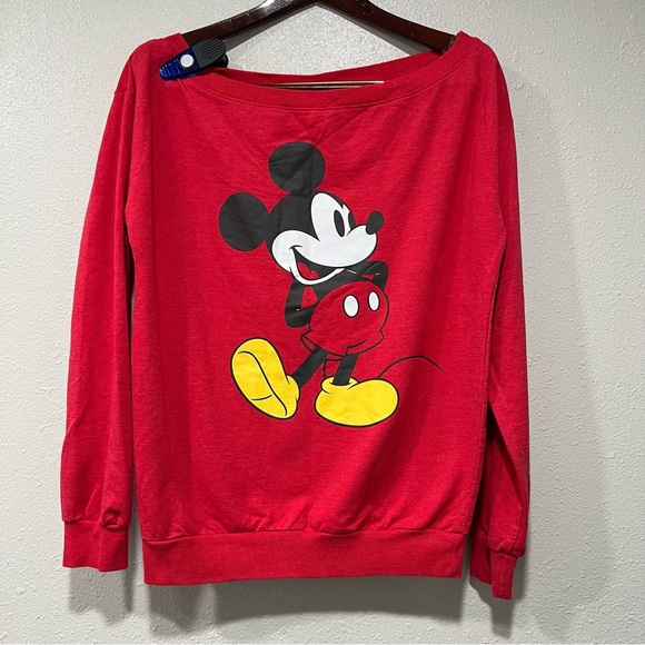 Disney Red Mickey Mouse Pullover Sweater Off The Shoulder Women’s Size Medium - Picture 1 of 3